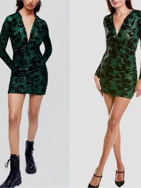 Maje Emerald Green and Black Sequin Mini Dress